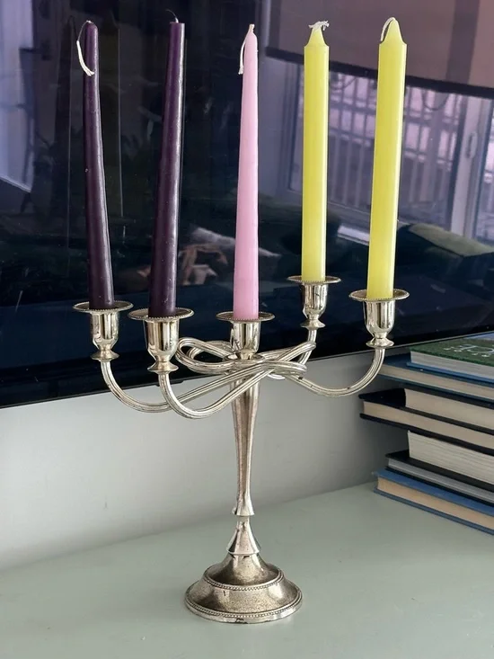 Five-Arm Silver Colored Candleholder with patina - Picture 4 of 8